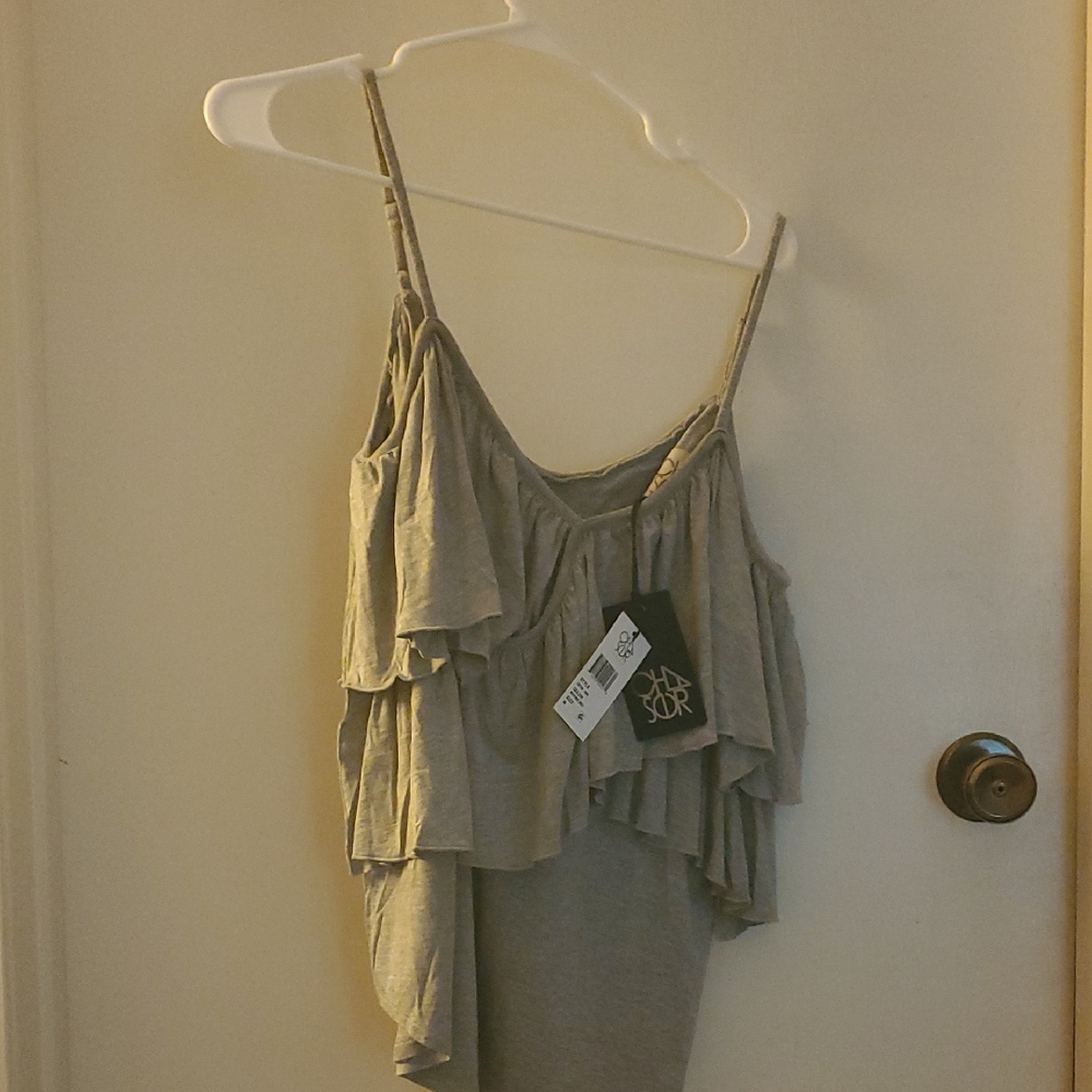 Chaser Light Gray Ruffled Camisole